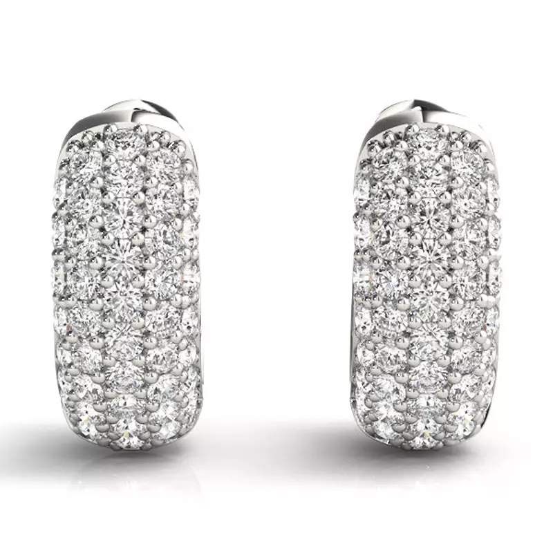 14K White Gold Five Row Lab Diamond Pavé Huggie Earrings